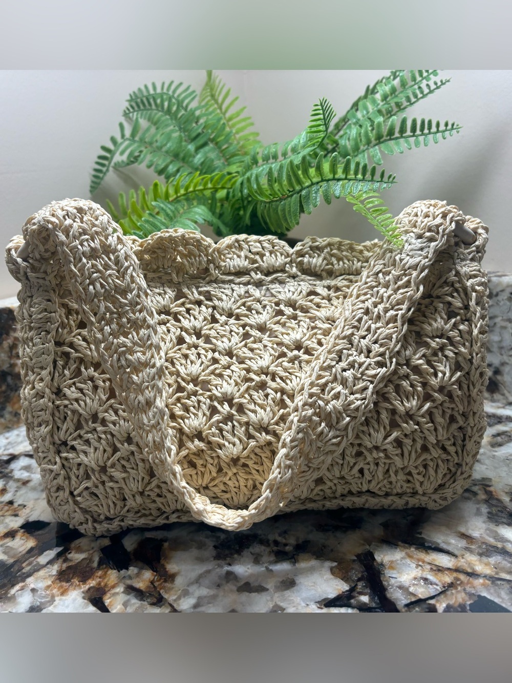 American Eagle Outfitters Beige Crochet Shoulder Tote